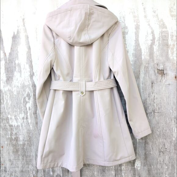 Sebby Double Breasted Cream SoftShell Trench Coat Detachable Hood Women's Large - Picture 5 of 10